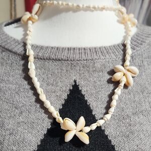 Vintage Necklace Sea Shells Cowrie Shells Flowers African Hawaiian
